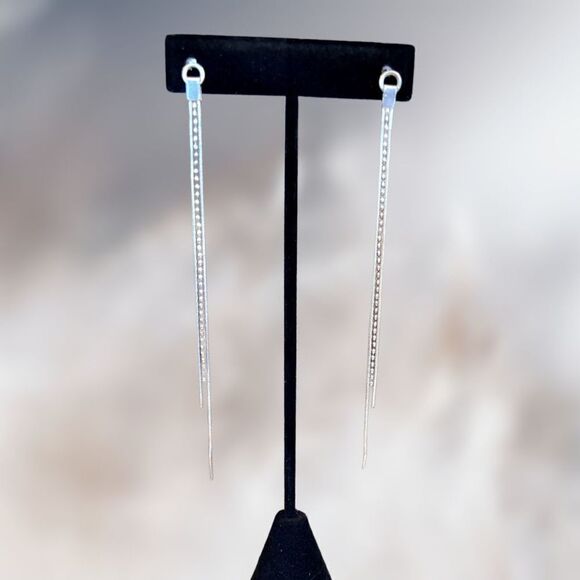 Sleek Silver plate chain drop earrings on post - Picture 1 of 5